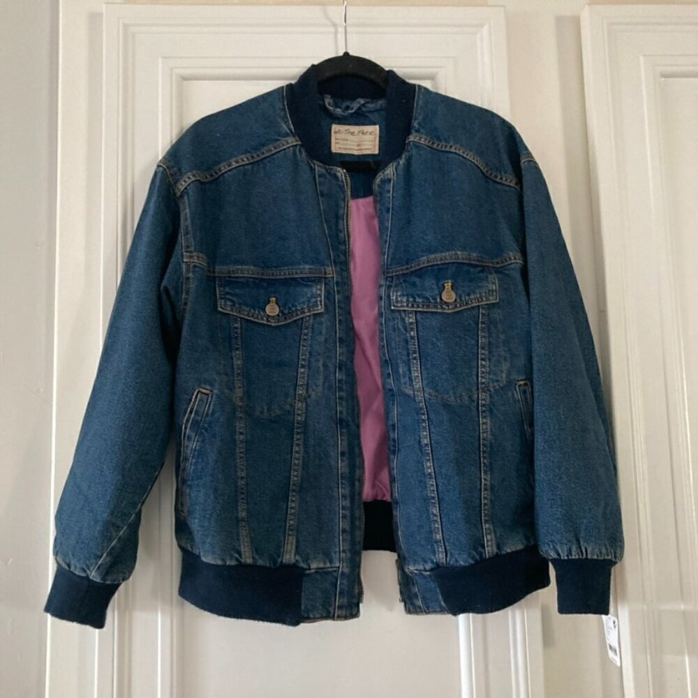 NWT We The Free Denim Stadium Jacket Bomber Indigo Blue - Picture 3 of 9